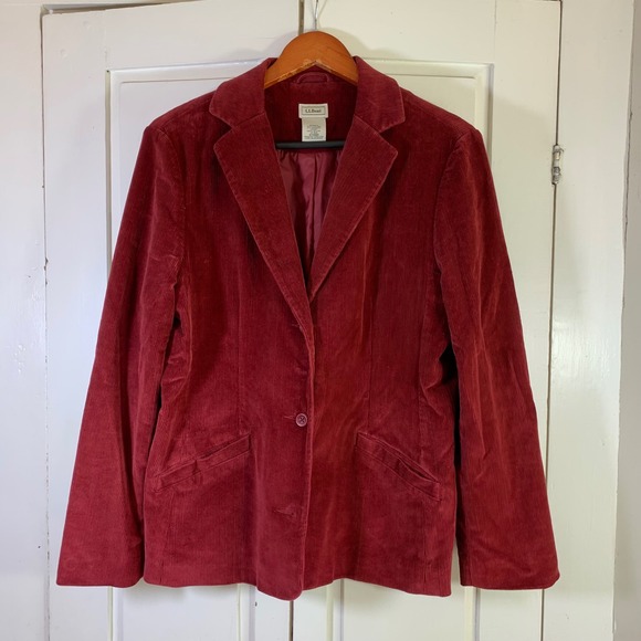 L.L.Bean Corduroy Blazer Women's 12 Red Cotton Blend Classic‎ Career Jacket - Picture 1 of 16